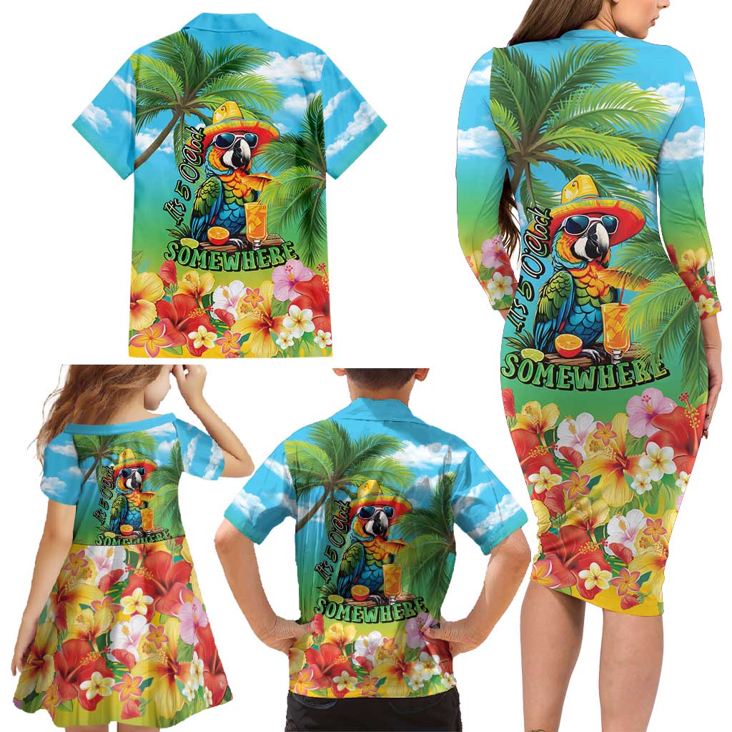 Always 5 O'clock Family Matching Long Sleeve Bodycon Dress and Hawaiian Shirt Hawaiian Tropical Parrot LT9 - Polynesian Pride