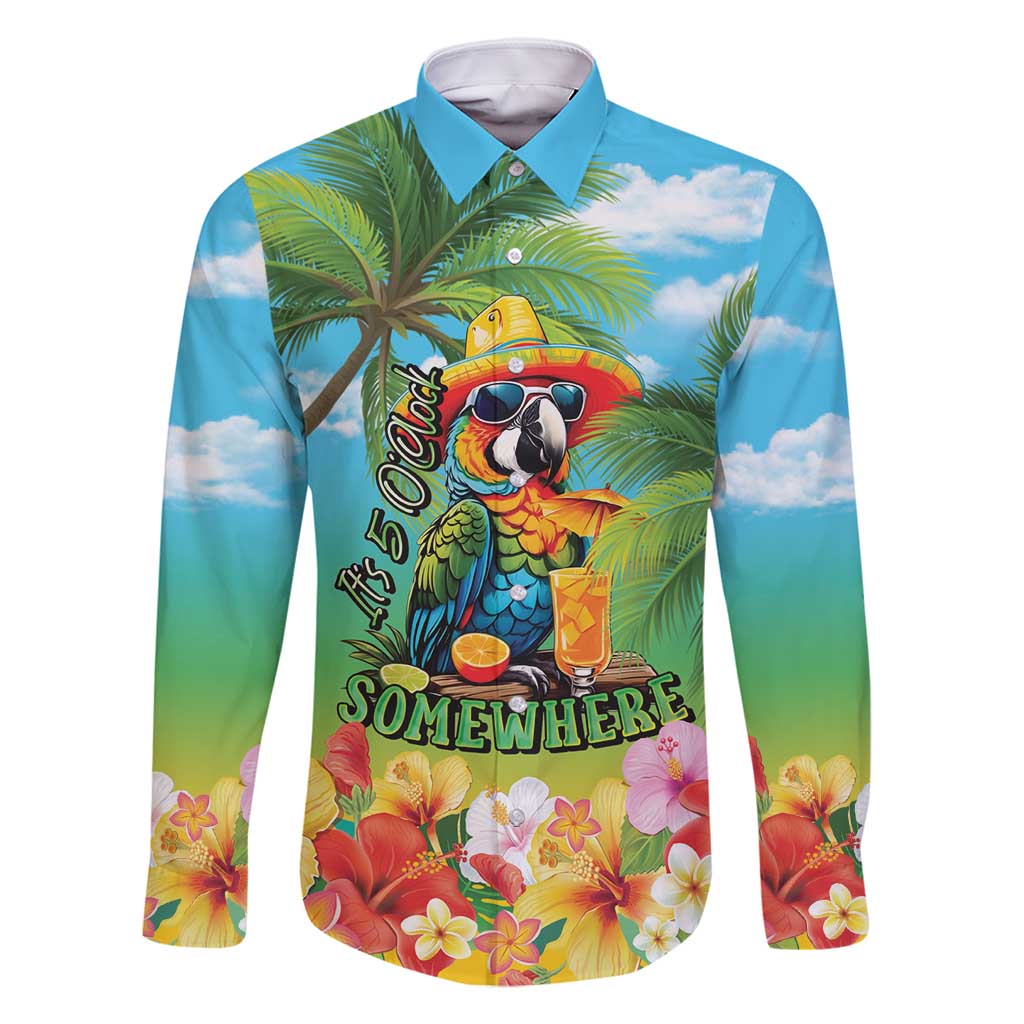 Always 5 O'clock Family Matching Long Sleeve Bodycon Dress and Hawaiian Shirt Hawaiian Tropical Parrot LT9 Dad's Shirt - Long Sleeve Blue - Polynesian Pride