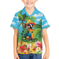 Always 5 O'clock Family Matching Off The Shoulder Long Sleeve Dress and Hawaiian Shirt Hawaiian Tropical Parrot LT9 Son's Shirt Blue - Polynesian Pride