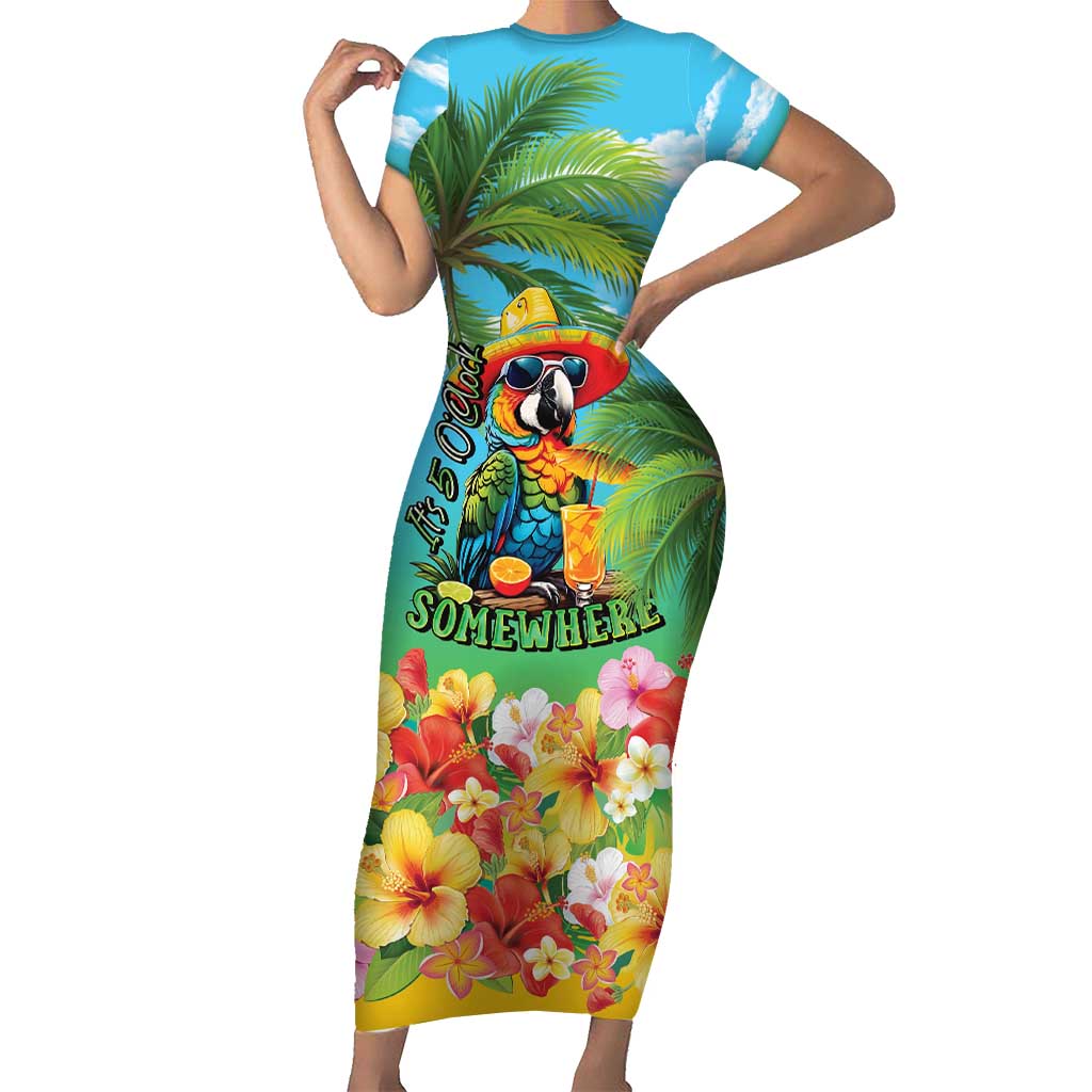 Always 5 O'clock Family Matching Short Sleeve Bodycon Dress and Hawaiian Shirt Hawaiian Tropical Parrot - Polynesian Pride