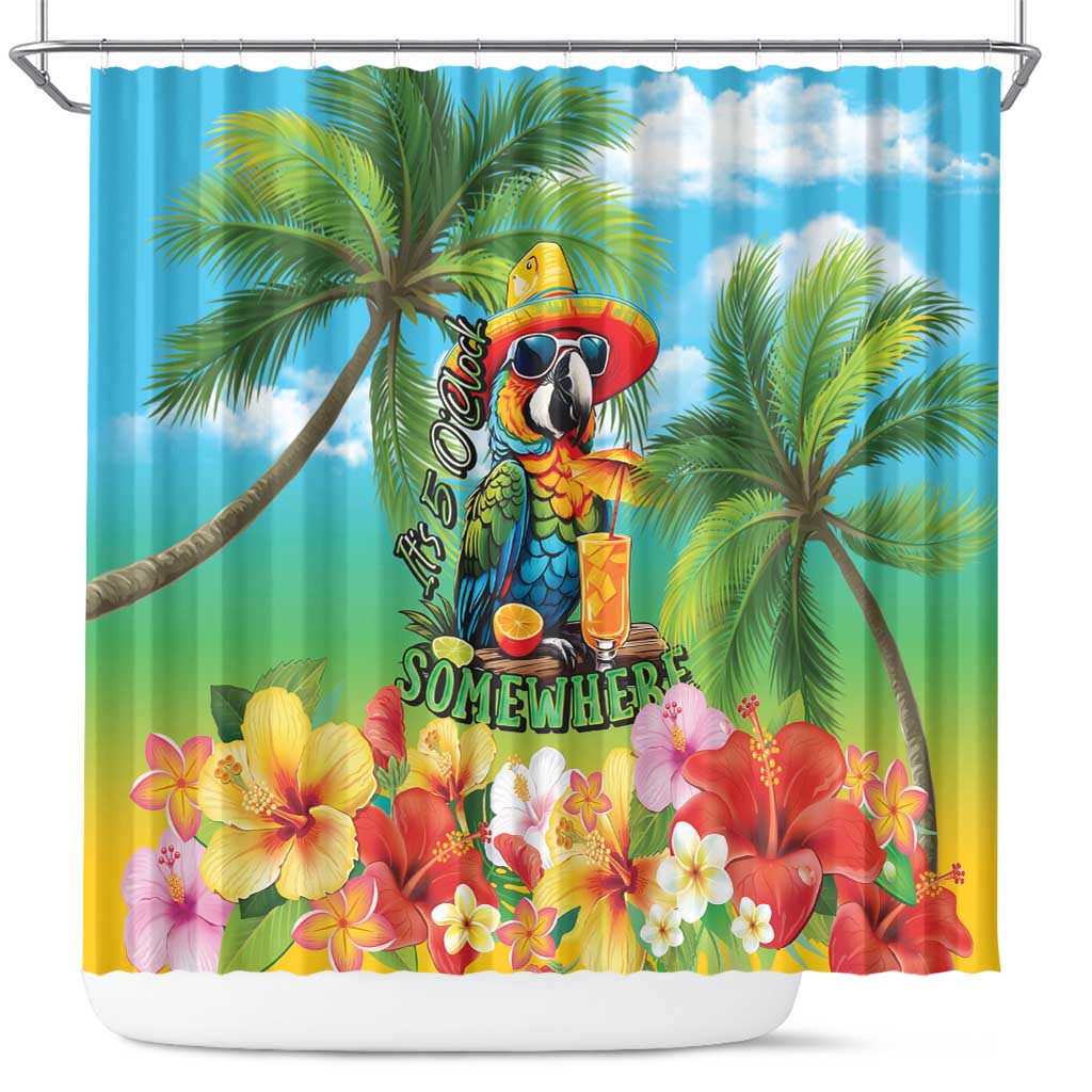 Always 5 O'clock Shower Curtain Hawaiian Tropical Parrot LT9 Blue - Polynesian Pride