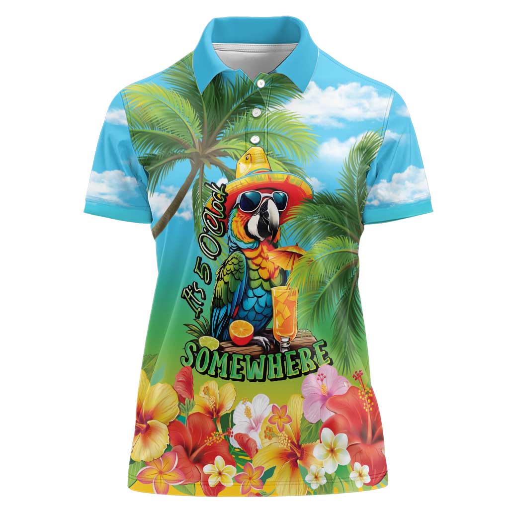 Always 5 O'clock Women Polo Shirt Hawaiian Tropical Parrot LT9 Female Blue - Polynesian Pride