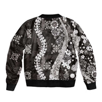 Hawaii Puakenikeni and Maile Lei Bomber Jacket Black Japanese Wave Style - Polynesian Pride