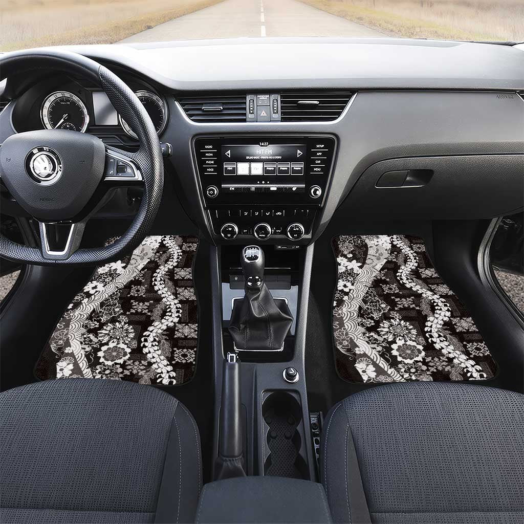 Hawaii Puakenikeni and Maile Lei Car Mats Black Japanese Wave Style - Polynesian Pride