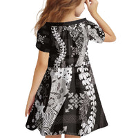 Hawaii Puakenikeni and Maile Lei Family Matching Long Sleeve Bodycon Dress and Hawaiian Shirt Black Japanese Wave Style LT9 - Polynesian Pride