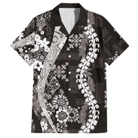 Hawaii Puakenikeni and Maile Lei Family Matching Long Sleeve Bodycon Dress and Hawaiian Shirt Black Japanese Wave Style LT9 Dad's Shirt - Short Sleeve Black - Polynesian Pride