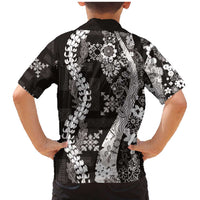 Hawaii Puakenikeni and Maile Lei Family Matching Mermaid Dress and Hawaiian Shirt Black Japanese Wave Style LT9 - Polynesian Pride