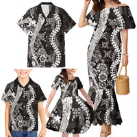 Hawaii Puakenikeni and Maile Lei Family Matching Mermaid Dress and Hawaiian Shirt Black Japanese Wave Style LT9 - Polynesian Pride