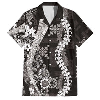 Hawaii Puakenikeni and Maile Lei Family Matching Off The Shoulder Long Sleeve Dress and Hawaiian Shirt Black Japanese Wave Style LT9 Dad's Shirt - Short Sleeve Black - Polynesian Pride