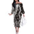 Hawaii Puakenikeni and Maile Lei Family Matching Off The Shoulder Long Sleeve Dress and Hawaiian Shirt Black Japanese Wave Style - Polynesian Pride