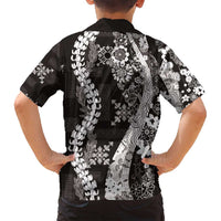 Hawaii Puakenikeni and Maile Lei Family Matching Off Shoulder Short Dress and Hawaiian Shirt Black Japanese Wave Style LT9 - Polynesian Pride