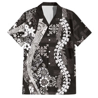 Hawaii Puakenikeni and Maile Lei Family Matching Short Sleeve Bodycon Dress and Hawaiian Shirt Black Japanese Wave Style LT9 Dad's Shirt - Short Sleeve Black - Polynesian Pride