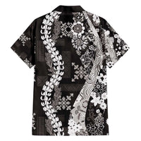 Hawaii Puakenikeni and Maile Lei Family Matching Short Sleeve Bodycon Dress and Hawaiian Shirt Black Japanese Wave Style LT9 - Polynesian Pride