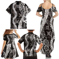 Hawaii Puakenikeni and Maile Lei Family Matching Summer Maxi Dress and Hawaiian Shirt Black Japanese Wave Style LT9 - Polynesian Pride
