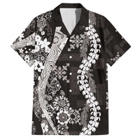 Hawaii Puakenikeni and Maile Lei Family Matching Tank Maxi Dress and Hawaiian Shirt Black Japanese Wave Style LT9 Dad's Shirt - Short Sleeve Black - Polynesian Pride