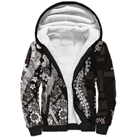 Hawaii Puakenikeni and Maile Lei Sherpa Hoodie Black Japanese Wave Style - Polynesian Pride