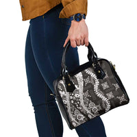 Hawaii Puakenikeni and Maile Lei Shoulder Handbag Black Japanese Wave Style - Polynesian Pride