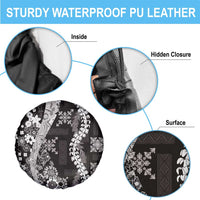 Hawaii Puakenikeni and Maile Lei Spare Tire Cover Black Japanese Wave Style - Polynesian Pride