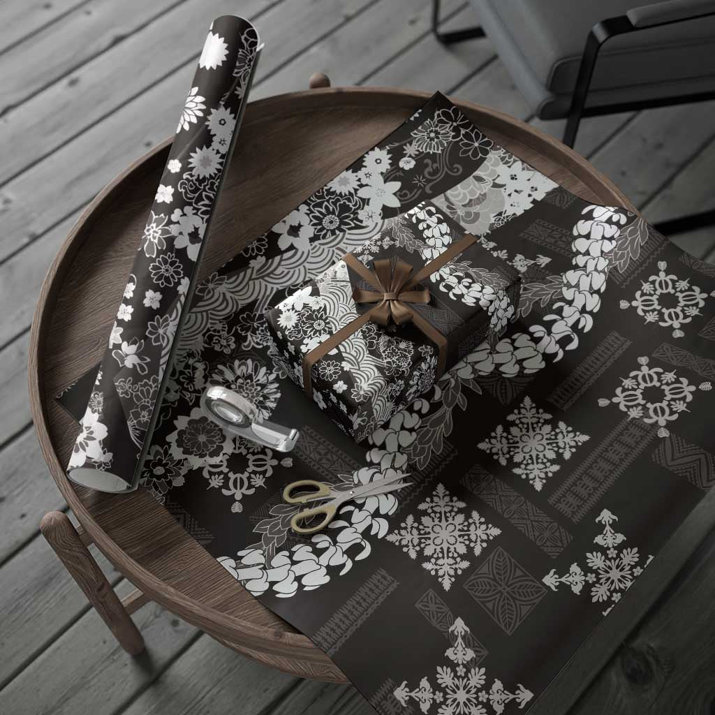Hawaii Puakenikeni and Maile Lei Wrapping Paper Black Japanese Wave Style LT9 - Polynesian Pride