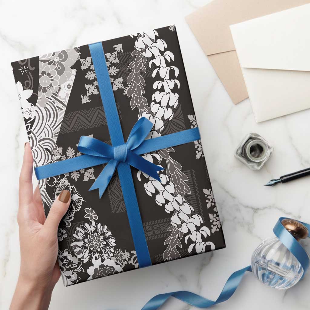 Hawaii Puakenikeni and Maile Lei Wrapping Paper Black Japanese Wave Style LT9 - Polynesian Pride