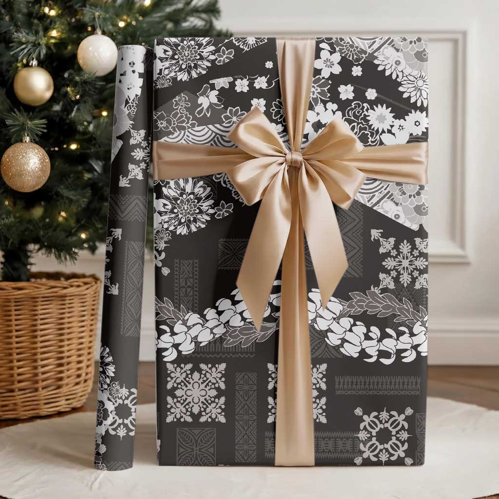 Hawaii Puakenikeni and Maile Lei Wrapping Paper Black Japanese Wave Style LT9 - Polynesian Pride
