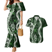 Hawaii Puakenikeni and Maile Lei Couples Matching Mermaid Dress and Hawaiian Shirt Green Japanese Wave Style LT9 Green - Polynesian Pride