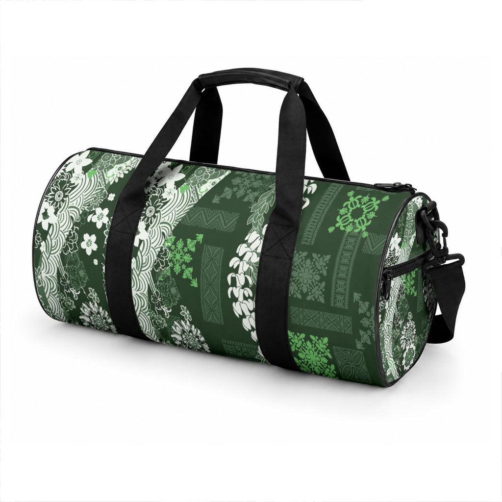 Hawaii Puakenikeni and Maile Lei Duffle Bag Green Japanese Wave Style LT9 - Polynesian Pride
