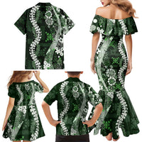 Hawaii Puakenikeni and Maile Lei Family Matching Mermaid Dress and Hawaiian Shirt Green Japanese Wave Style LT9 - Polynesian Pride