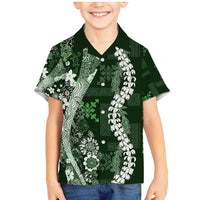 Hawaii Puakenikeni and Maile Lei Family Matching Mermaid Dress and Hawaiian Shirt Green Japanese Wave Style LT9 Son's Shirt Green - Polynesian Pride