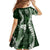Hawaii Puakenikeni and Maile Lei Family Matching Off The Shoulder Long Sleeve Dress and Hawaiian Shirt Green Japanese Wave Style - Polynesian Pride