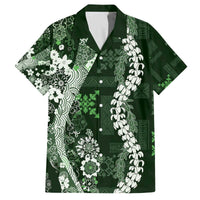 Hawaii Puakenikeni and Maile Lei Family Matching Off The Shoulder Long Sleeve Dress and Hawaiian Shirt Green Japanese Wave Style LT9 Dad's Shirt - Short Sleeve Green - Polynesian Pride