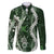 Hawaii Puakenikeni and Maile Lei Family Matching Off The Shoulder Long Sleeve Dress and Hawaiian Shirt Green Japanese Wave Style - Polynesian Pride