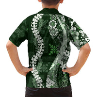 Hawaii Puakenikeni and Maile Lei Family Matching Short Sleeve Bodycon Dress and Hawaiian Shirt Green Japanese Wave Style LT9 - Polynesian Pride