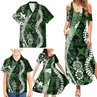 Hawaii Puakenikeni and Maile Lei Family Matching Summer Maxi Dress and Hawaiian Shirt Green Japanese Wave Style LT9 - Polynesian Pride