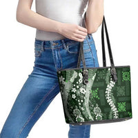 Hawaii Puakenikeni and Maile Lei Leather Tote Bag Green Japanese Wave Style LT9 - Polynesian Pride
