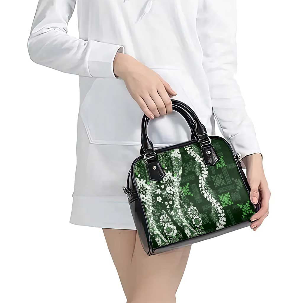 Hawaii Puakenikeni and Maile Lei Shoulder Handbag Green Japanese Wave Style - Polynesian Pride
