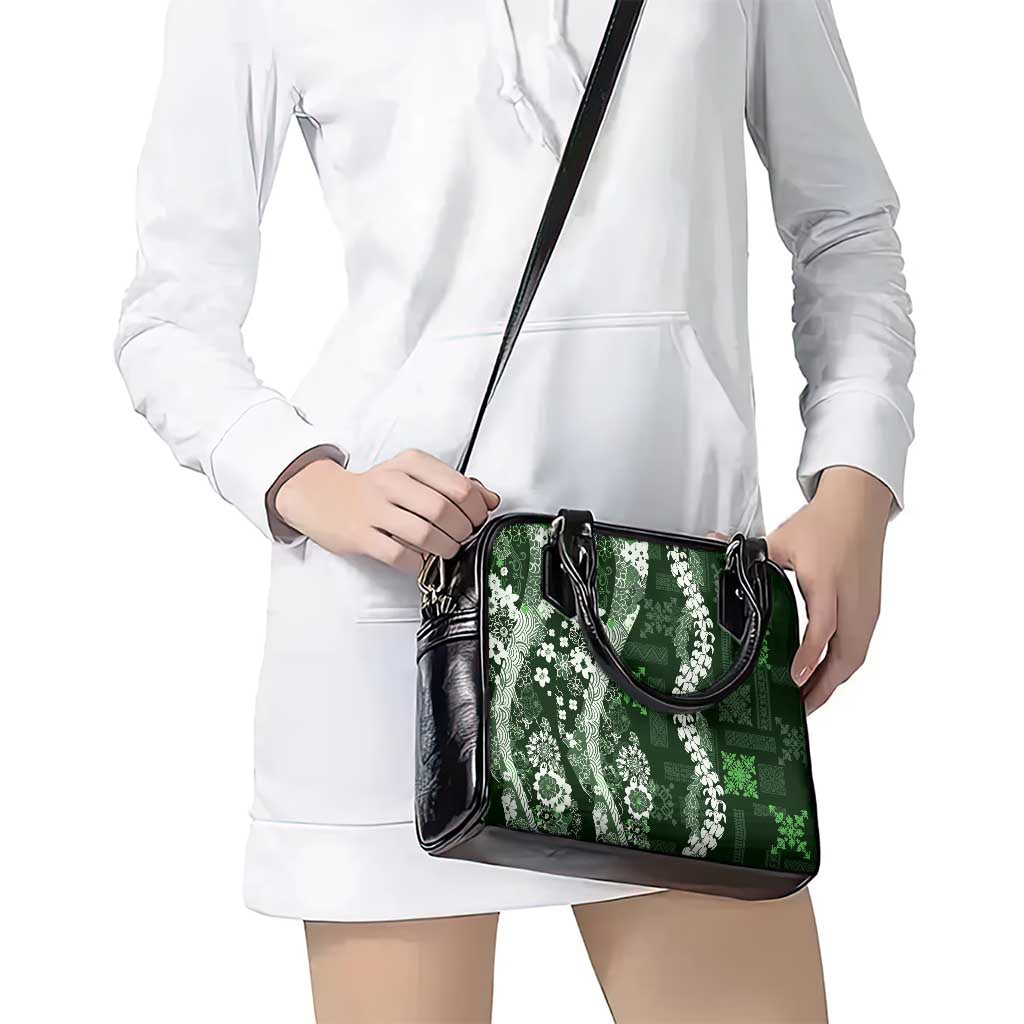 Hawaii Puakenikeni and Maile Lei Shoulder Handbag Green Japanese Wave Style - Polynesian Pride