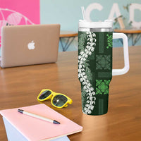 Hawaii Puakenikeni and Maile Lei Tumbler With Handle Green Japanese Wave Style - Polynesian Pride