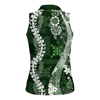 Hawaii Puakenikeni and Maile Lei Women Sleeveless Polo Shirt Green Japanese Wave Style LT9 - Polynesian Pride
