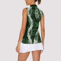 Hawaii Puakenikeni and Maile Lei Women Sleeveless Polo Shirt Green Japanese Wave Style LT9 - Polynesian Pride