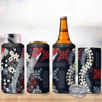 Hawaii Puakenikeni and Maile Lei 4 in 1 Can Cooler Tumbler Navy Blue Japanese Wave Style - Polynesian Pride