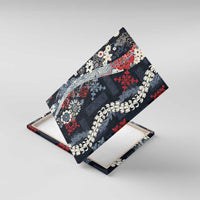 Hawaii Puakenikeni and Maile Lei Canvas Wall Art Navy Blue Japanese Wave Style - Polynesian Pride