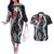 Hawaii Puakenikeni and Maile Lei Couples Matching Off The Shoulder Long Sleeve Dress and Hawaiian Shirt Navy Blue Japanese Wave Style - Polynesian Pride