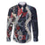 Hawaii Puakenikeni and Maile Lei Family Matching Long Sleeve Bodycon Dress and Hawaiian Shirt Navy Blue Japanese Wave Style - Polynesian Pride