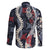 Hawaii Puakenikeni and Maile Lei Family Matching Long Sleeve Bodycon Dress and Hawaiian Shirt Navy Blue Japanese Wave Style - Polynesian Pride