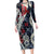 Hawaii Puakenikeni and Maile Lei Family Matching Long Sleeve Bodycon Dress and Hawaiian Shirt Navy Blue Japanese Wave Style - Polynesian Pride