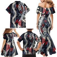 Hawaii Puakenikeni and Maile Lei Family Matching Mermaid Dress and Hawaiian Shirt Navy Blue Japanese Wave Style LT9 - Polynesian Pride