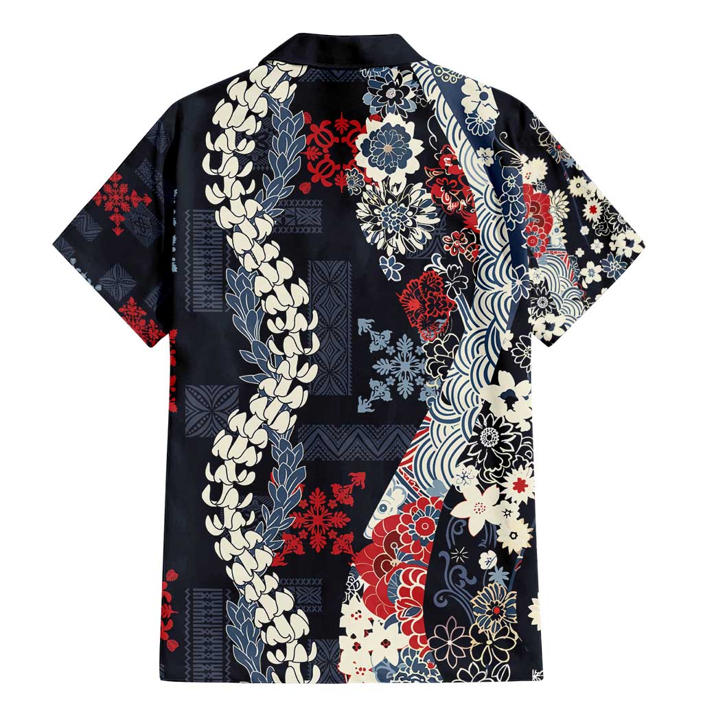 Hawaii Puakenikeni and Maile Lei Family Matching Mermaid Dress and Hawaiian Shirt Navy Blue Japanese Wave Style LT9 - Polynesian Pride