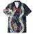 Hawaii Puakenikeni and Maile Lei Family Matching Off The Shoulder Long Sleeve Dress and Hawaiian Shirt Navy Blue Japanese Wave Style - Polynesian Pride