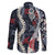 Hawaii Puakenikeni and Maile Lei Family Matching Off The Shoulder Long Sleeve Dress and Hawaiian Shirt Navy Blue Japanese Wave Style - Polynesian Pride